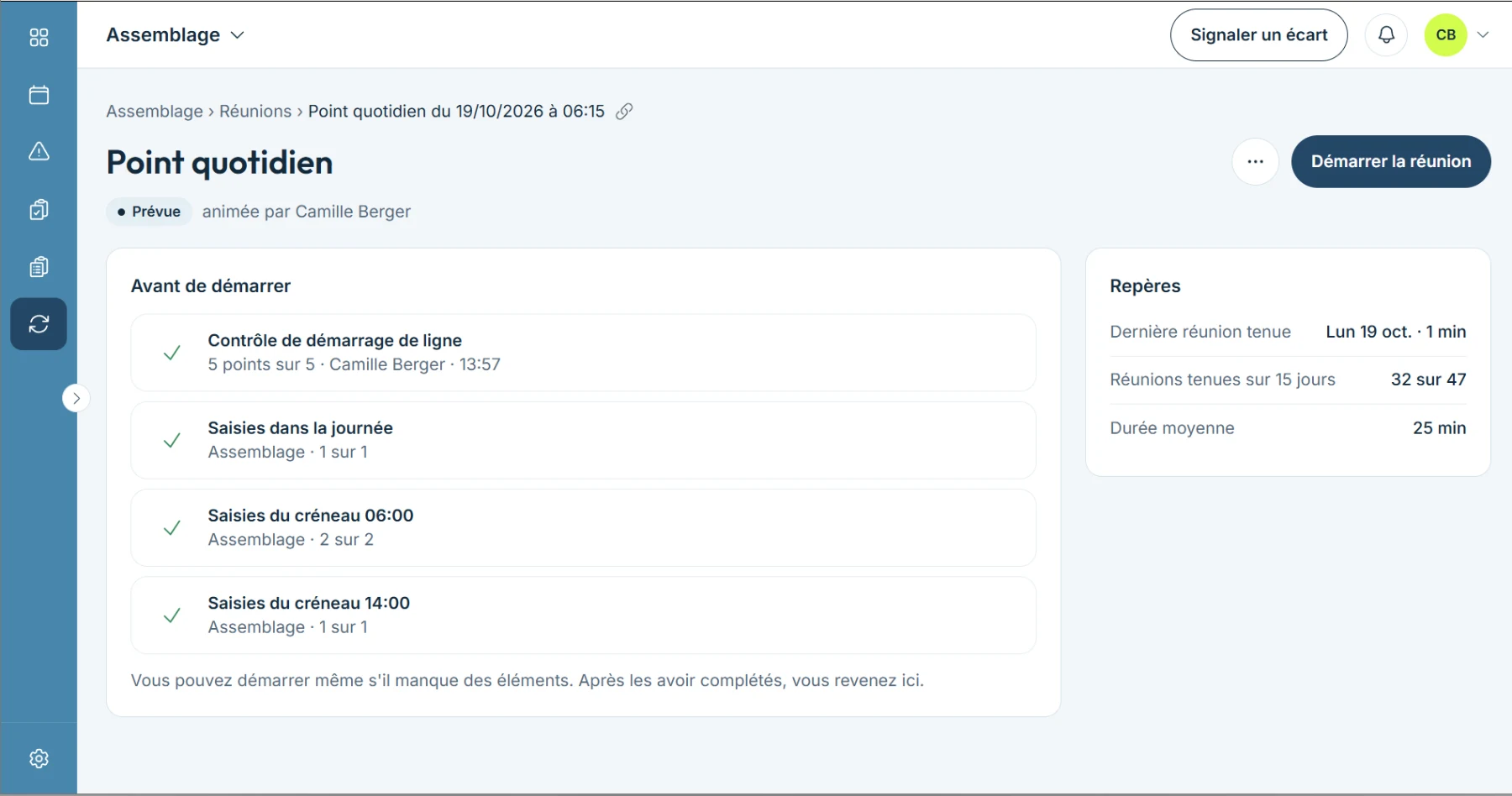 Daystream, checklist avant le démarrage du point quotidien