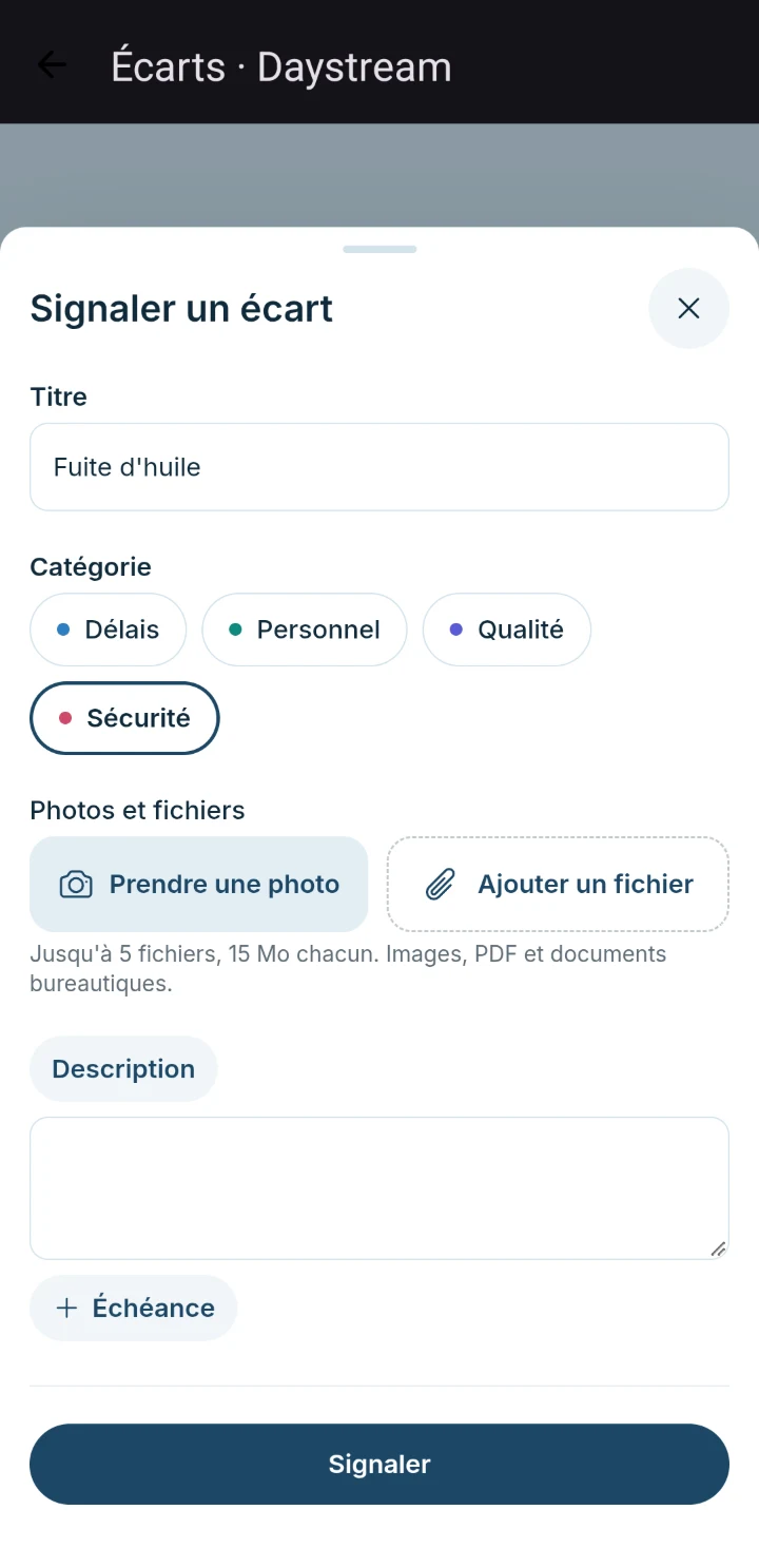 Daystream sur téléphone, ouvrir un écart avec une photo